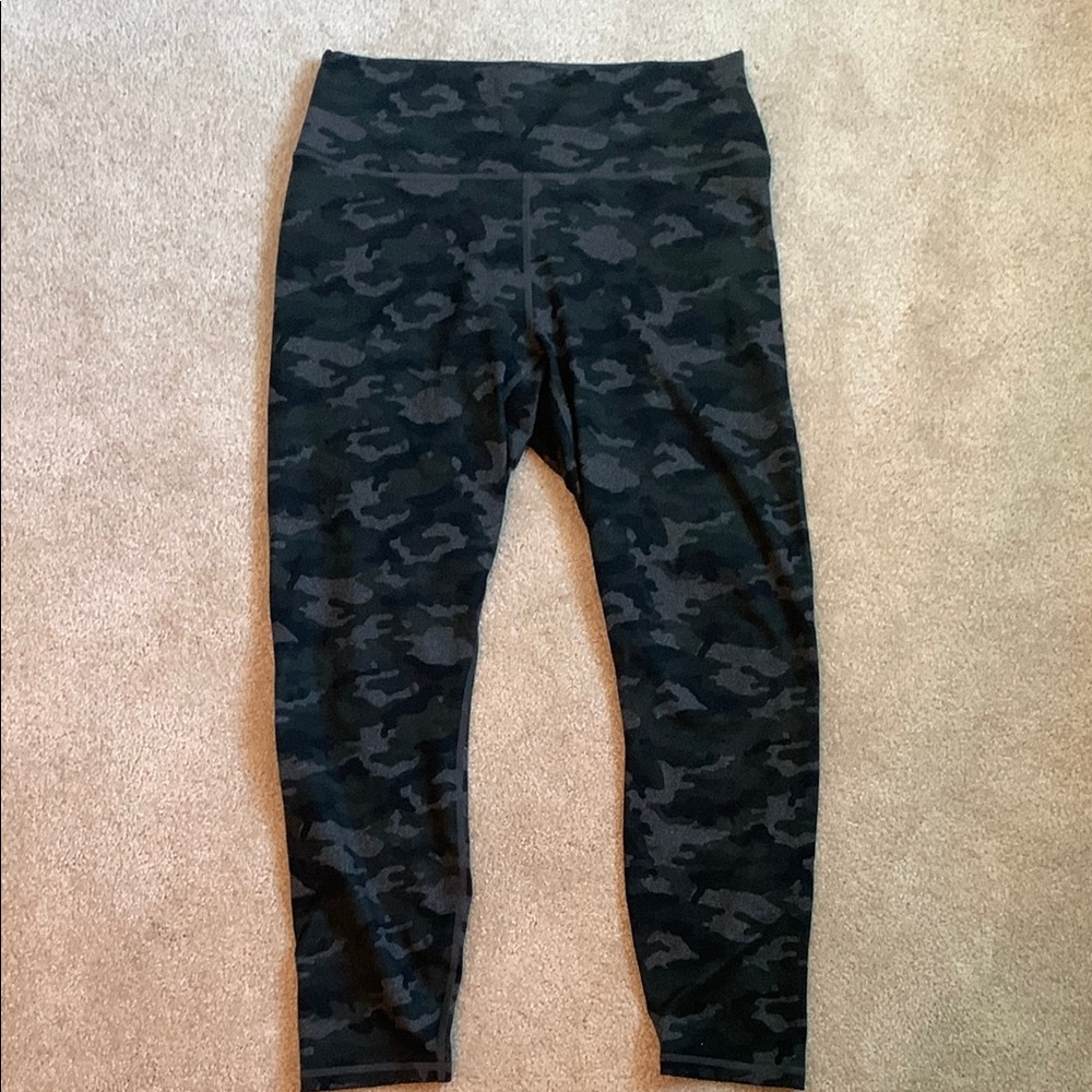 Fabletics Black and Gray Leggings with Urban Camo Design